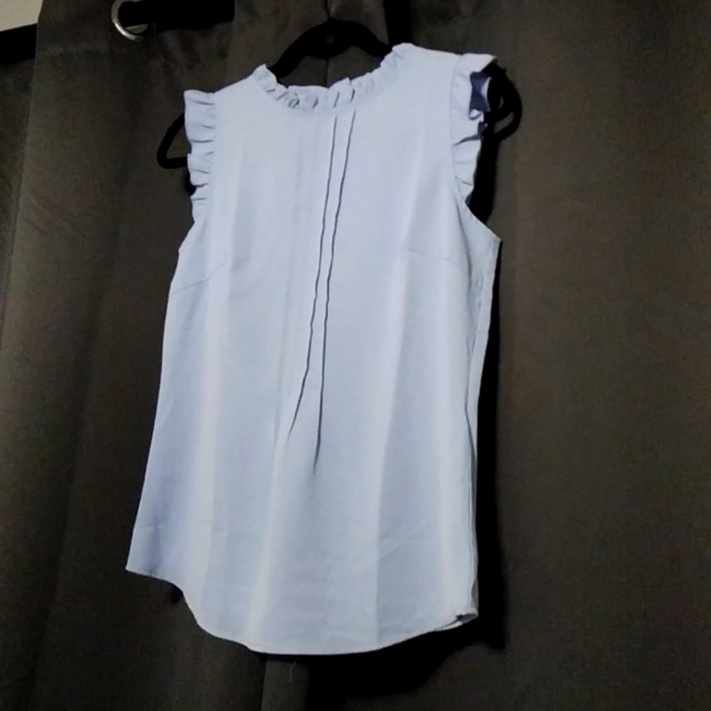 Allegra K XS Ruffled Business Office 1950s Vintage Sleeveless Blouse
